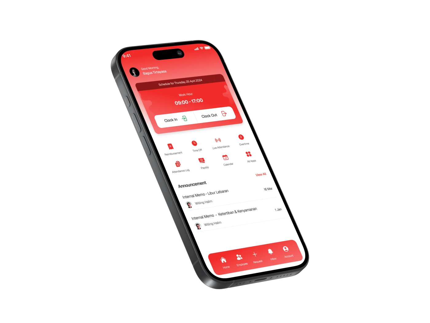Mockup ponsel original Talentaku dengan tampilan workspace karyawan.