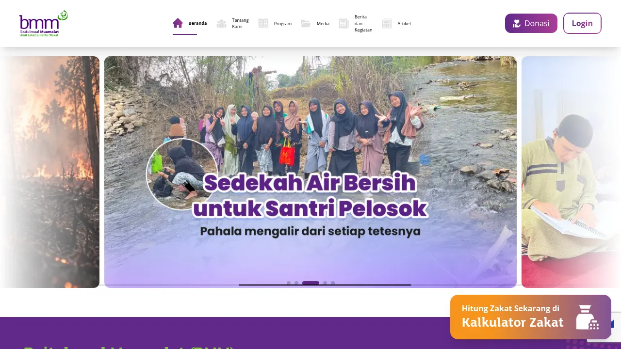 Tampilan beranda website Baitul Maal Muamalat (BMM)